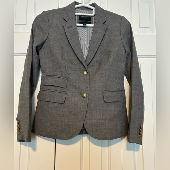 J.Crew Brand New Schoolboy Blazer size 00 Grey Wool 2 gold buttons - Picture 1 of 3